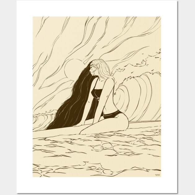 Surfer Girl Calm // Bikini Sketch Wall Art by samsum.art